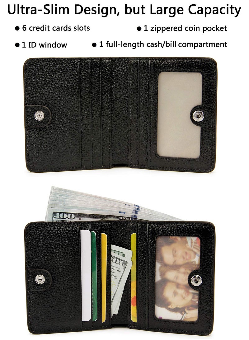 AINIMOER Small Leather Wallet for Women, Ladies Credit Card Holder RFID Blocking Women's Mini Bifold Pocket Purse, Black - Image 2
